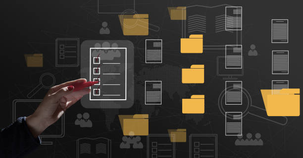 istock Automated archiving, verification and control of company documents. Paperless workflow, remote management 1460334840