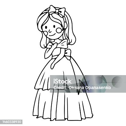 istock Cute princess in a ball gown. Coloring book A girl in a magical costume. Middle Ages. Vector illustration isolated on white background. 1460338930