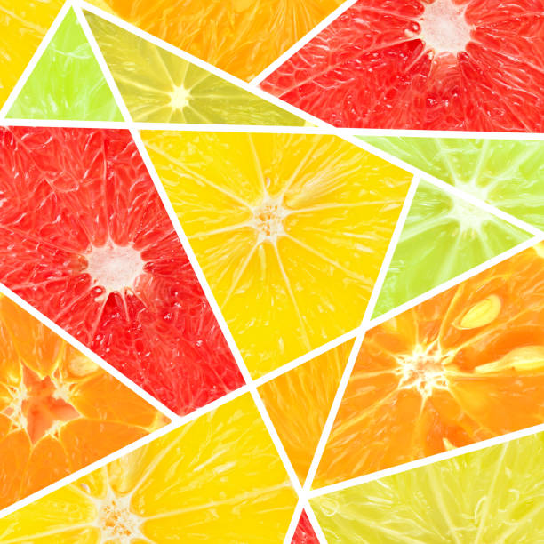 Citrus pattern fresh ripe sliced oranges, lemons, tangerines and grapefruits. Fruit background.
