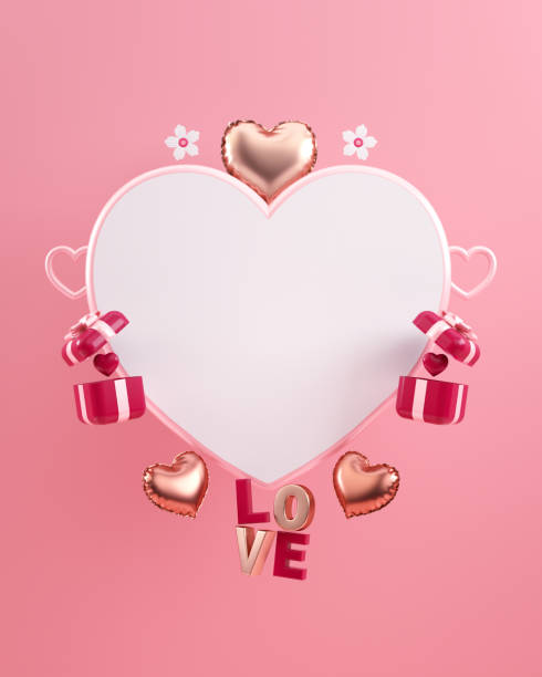 istock Valentines love message text heart shaped box template with romantic ornaments on a pink background for social media feed post in 3D illustration 1460343690