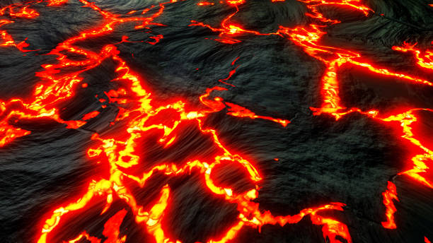 istock Black rock with fiery magma cracks texture, hot fire and burning lava on basalt rock 1460345738