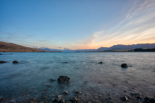 Lake Tekapo in the morning with calm waters