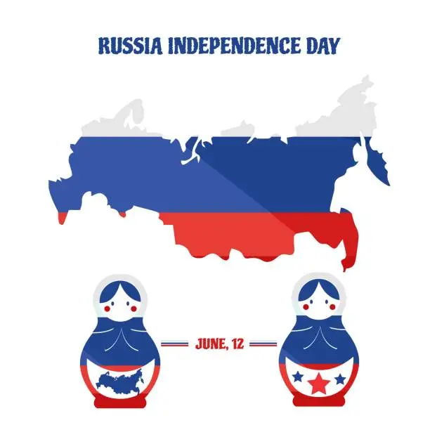 Vector illustration of Matryoshka and flag of Russia for Russia Independence day june 12