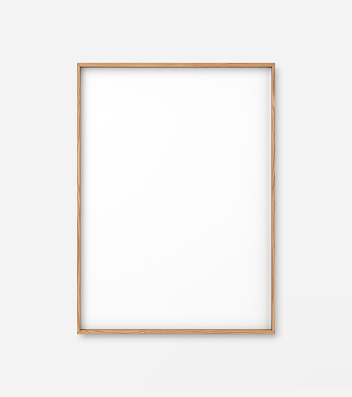 Empty wood photo frame template on white background