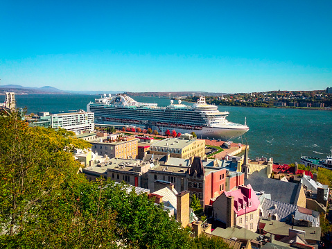 Quebec City - October, 2014: Docked cruise ship at the waterfront of Quebec City.