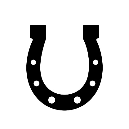 horseshoe silhouette, black filled icon, symbol of luck, simple vector illustration