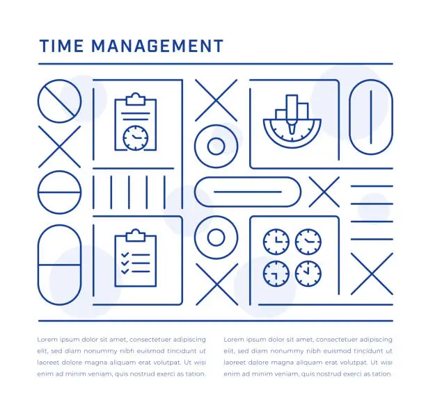 Vector illustration of Time Management Web Banner Design with Time Analysis, Productivity, To Do List, Timing Line Icons