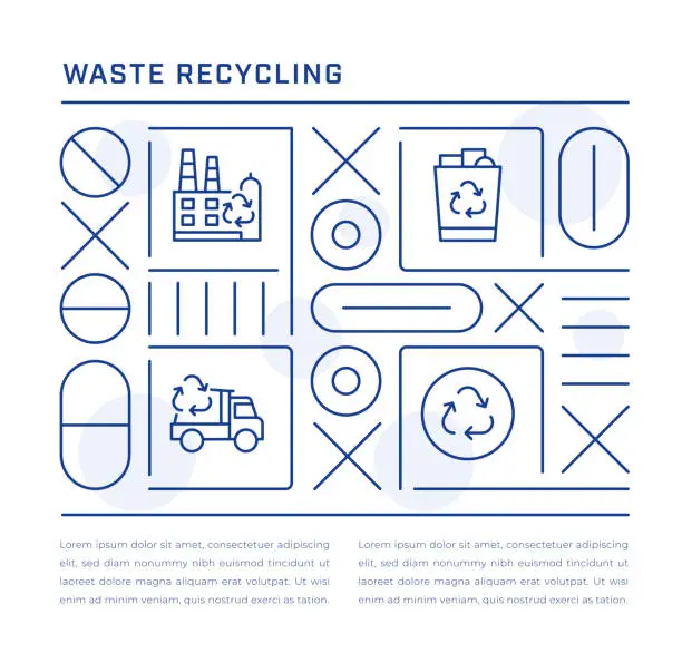 Vector illustration of Waste Recycling Web Banner Design with Recycling Center, General Waste, Fly Tipping, Recycling Line Icons