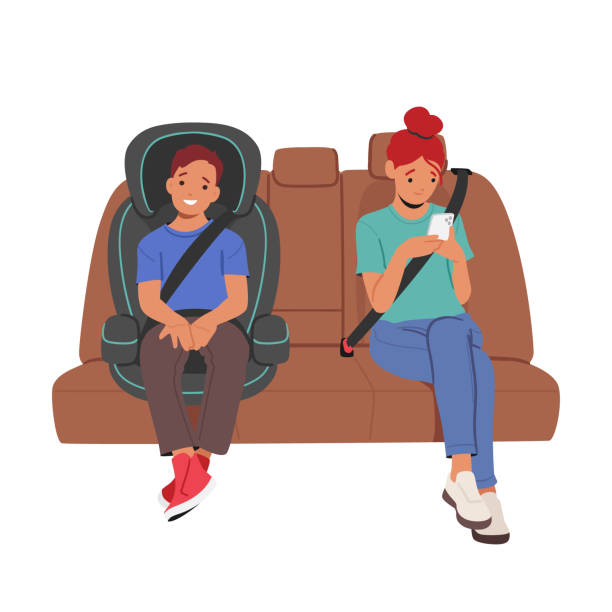 Prevention Death And Injury Of Children during Road Trip, Child Safety Concept. Children in Transport, Illustration Prevention Death And Injury Of Children during Road Trip, Child Safety Concept. Children in Transport, Boy And Girl Characters Sit In Car Seats Fastened with Belts. Cartoon People Vector Illustration buckle cartoon stock illustrations
