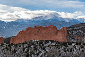Pikes Peak from the Garden of the Gods in Colorado Springs, Colorado near Pikes Peak in western USA of North America