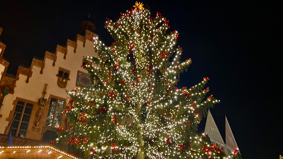 A big lightened Christmas tree