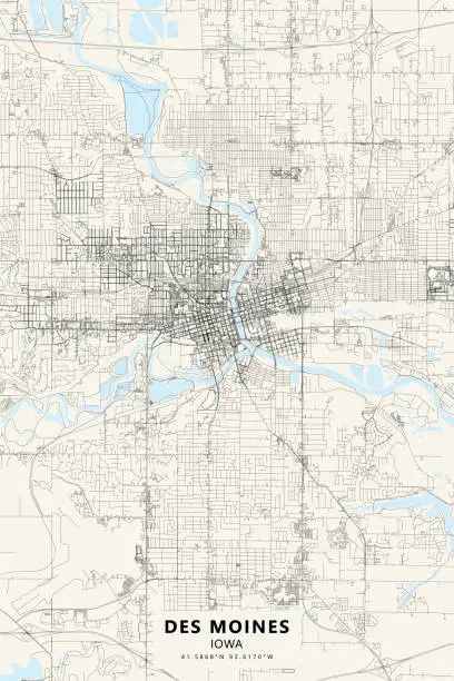 Vector illustration of Des Moine, Iowa, USA Vector Map