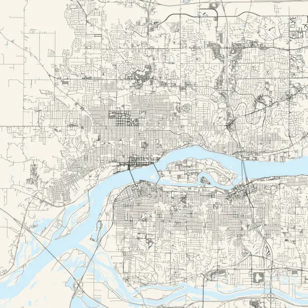 Vector illustration of Davenport, Iowa, USA Vector Map
