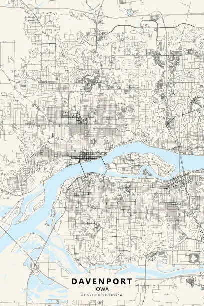 Vector illustration of Davenport, Iowa, USA Vector Map