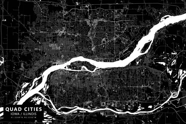 Vector illustration of Quad Cities, Iowa / Illinois USA Vector Map