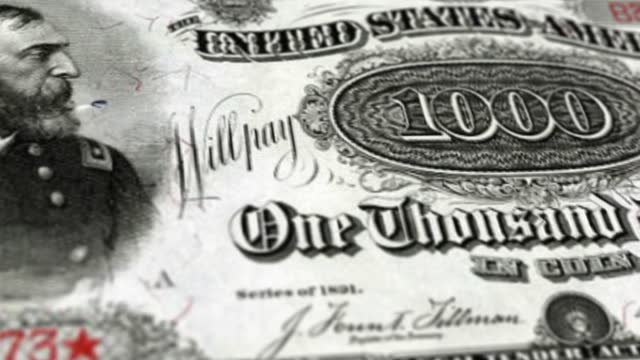 United States America Treasury Notes 1000 Banknotes, One Thousand America Treasury Notes, Close-up and macro view of the America Treasury Notes Dollar, Tracking and Dolly Shots 1000 America Treasury Notes banknote Observe and Reserve Side - 1891