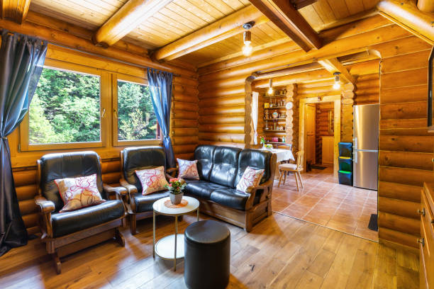 istock Interior of a wooden house 1460381754
