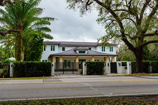 Coral Gables, FL, USA - January 28, 2023: Photo of a historic landmark home in Coral Gables Granada area