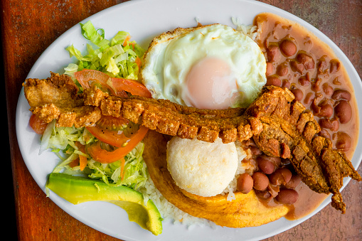 Paisa tray the most representative dish of Colombia and the emblem of Antioquia gastronomy
