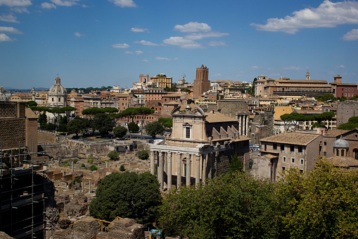 Some of the old ruins of Rome and the newer used buildings