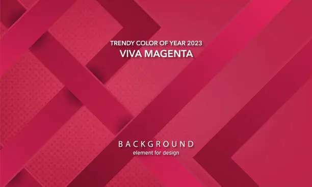 Vector illustration of Trendy color of year 2023 - Viva Magenta. Abstract background. Minimal geometric lines. Bright design texture. Dynamic shapes composition. Fashion color palette sample. Vector illustration.