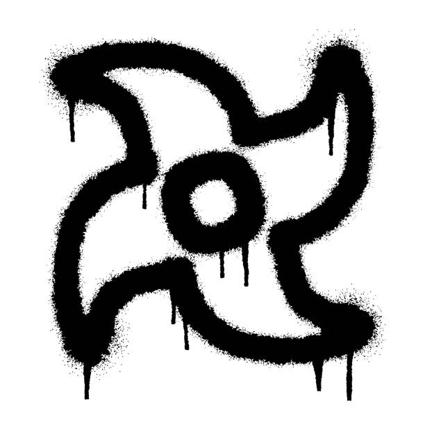 istock Shuriken ninja weapon star graffiti with black spray paint. Vector illustration 1460399217