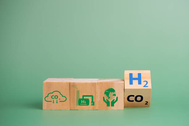 istock Hydrogen fuel is used to replace carbon dioxide, helping to reduce global warming. wood cube icon H2 hydrogen. 1460401776