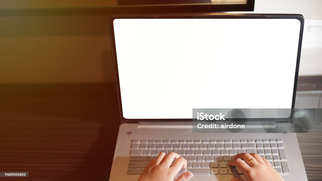 Close Up Image Of Laptop Mock Up Pc Computer Monitor With White Screen ...