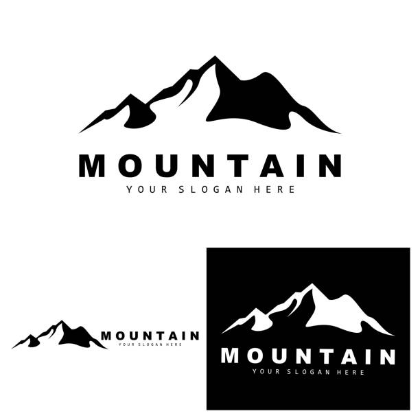 ilustraciones, imágenes clip art, dibujos animados e iconos de stock de diseño del logotipo de la montaña, lugar vectorial para los amantes de la naturaleza excursionista - montaña