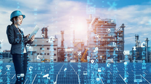 istock Industrial technology concept. Communication network. INDUSTRY 4.0. Factory automation. 1460422347