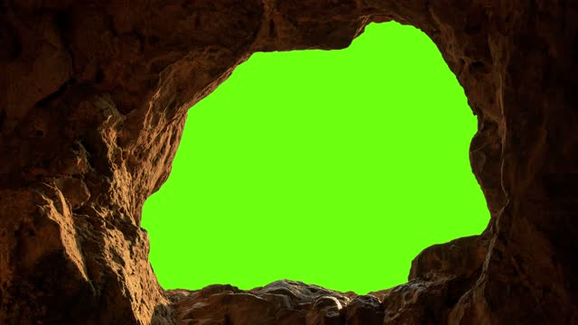 4k video. View moving out of the cave. with a green screen