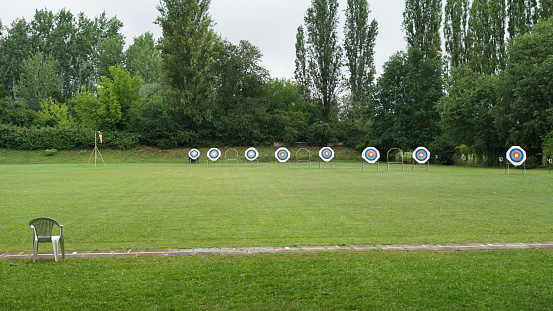Archery targets in sport park used for training archery or championship events