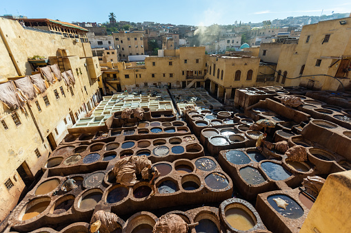 Chouwara Leather traditional tannery in ancient medina of Fes, Morocco