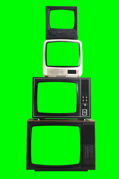 istock Four vintage green screen televisions on a green background. 1460431963