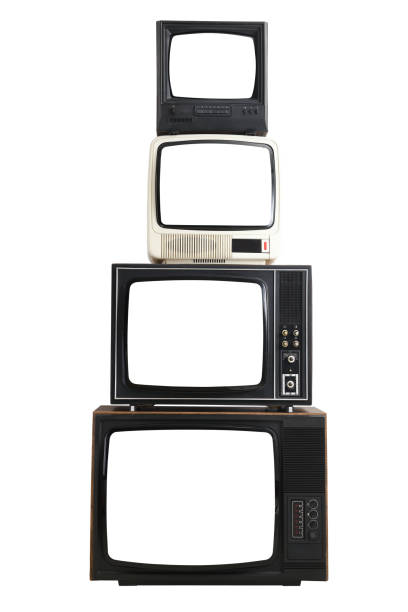 istock Four old TVs isolated on a white background. 1460431968