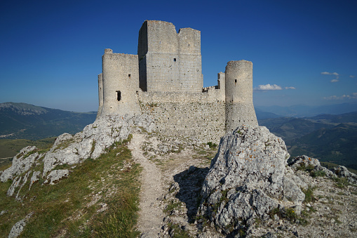Valleggio sul Mincio, Veneto, Italy, Apr. 2022 - The medieval Castello Scaligero (Scaliger Castle) offers a scenic view from the top