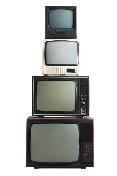 istock Four vintage TVs isolated on a white background. 1460433078
