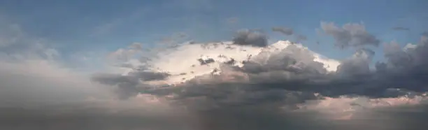 Blue sky panorama with rainy clouds