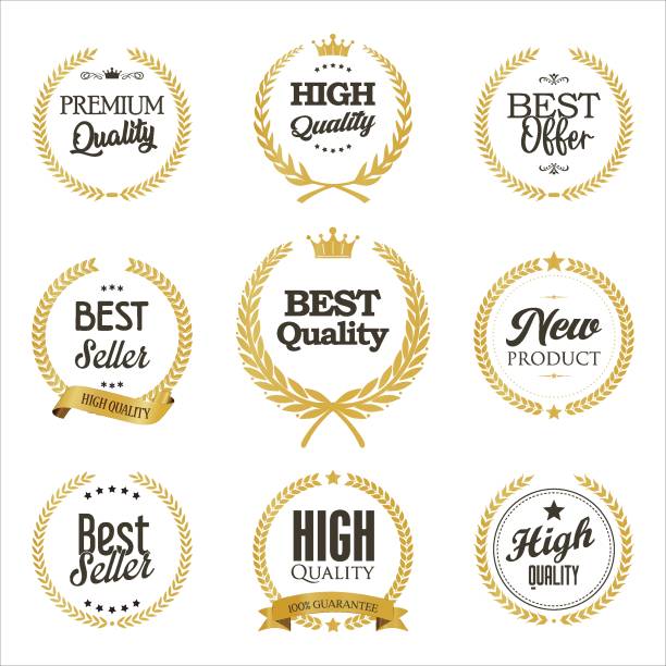Collection of best seller high and premium quality icon design with laurel wreath logo isolated on white background Collection of best seller high and premium quality icon design with laurel wreath logo isolated on white background bay tree stock illustrations