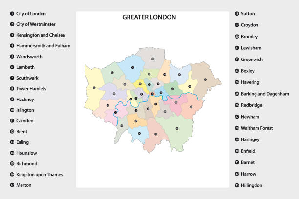 administrative karte der region greater london, vereinigtes königreich - greater london illustrations stock-grafiken, -clipart, -cartoons und -symbole