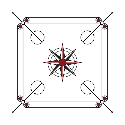 Carom or carrom indian board game. Black and red pattern. Vector illustration isolated on white background
