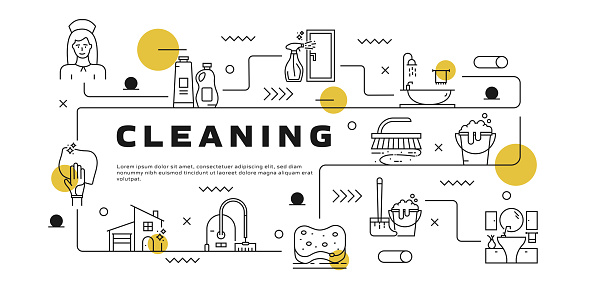 Cleaning vector infographic. The design is editable and the color can be changed. Vector set of creativity icons: Cleaner , Bucket , Wipe , Cleaning Supplies , Washing , Rubber Glove