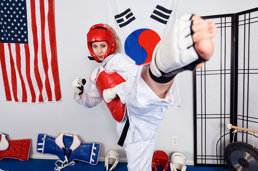 Martial artist sparring.