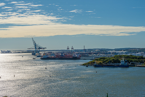 Gothenburg, Sweden - July 27 2022: Ships at port in Skandiahamnen.