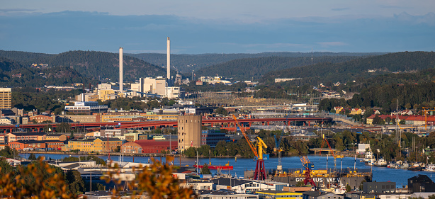 Aerial view of a coal fired power generating station.