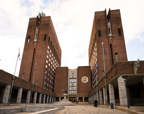 Oslo, Norway - november 19 2022: Exterior of Oslo RÕdhus city hall.