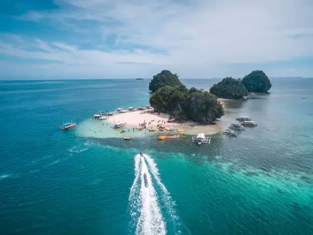 An aerial view of Hagonoy Island in Salvacion, Surigao del Sur, Philippines