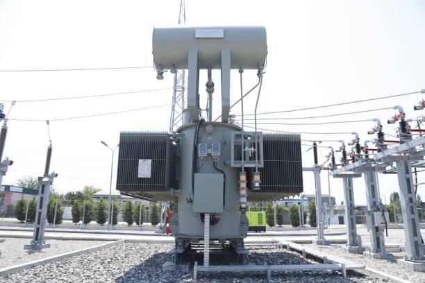 istock Aerial view of electrical substation under blue sky 1460450091