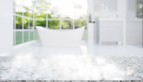 istock 3d rendering of counter with blur bathroom. 1460452537