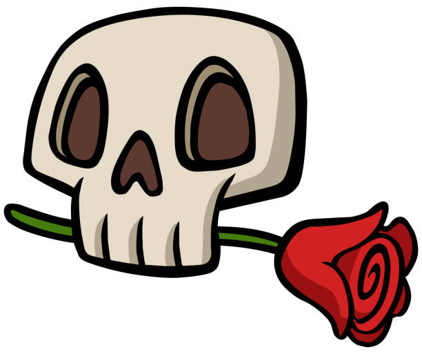 Skull with Rose Skull holding a rose between its teeth clip art of a dead rose stock illustrations
